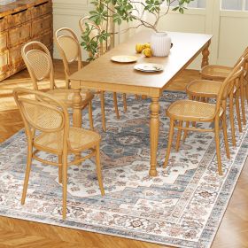 4x6 Area Rug, Vintage Machine Washable Rug, Non-Slip Carpet For Living Room, Bedroom, Dining Room, Brown & Light Blue (Color: Blue)